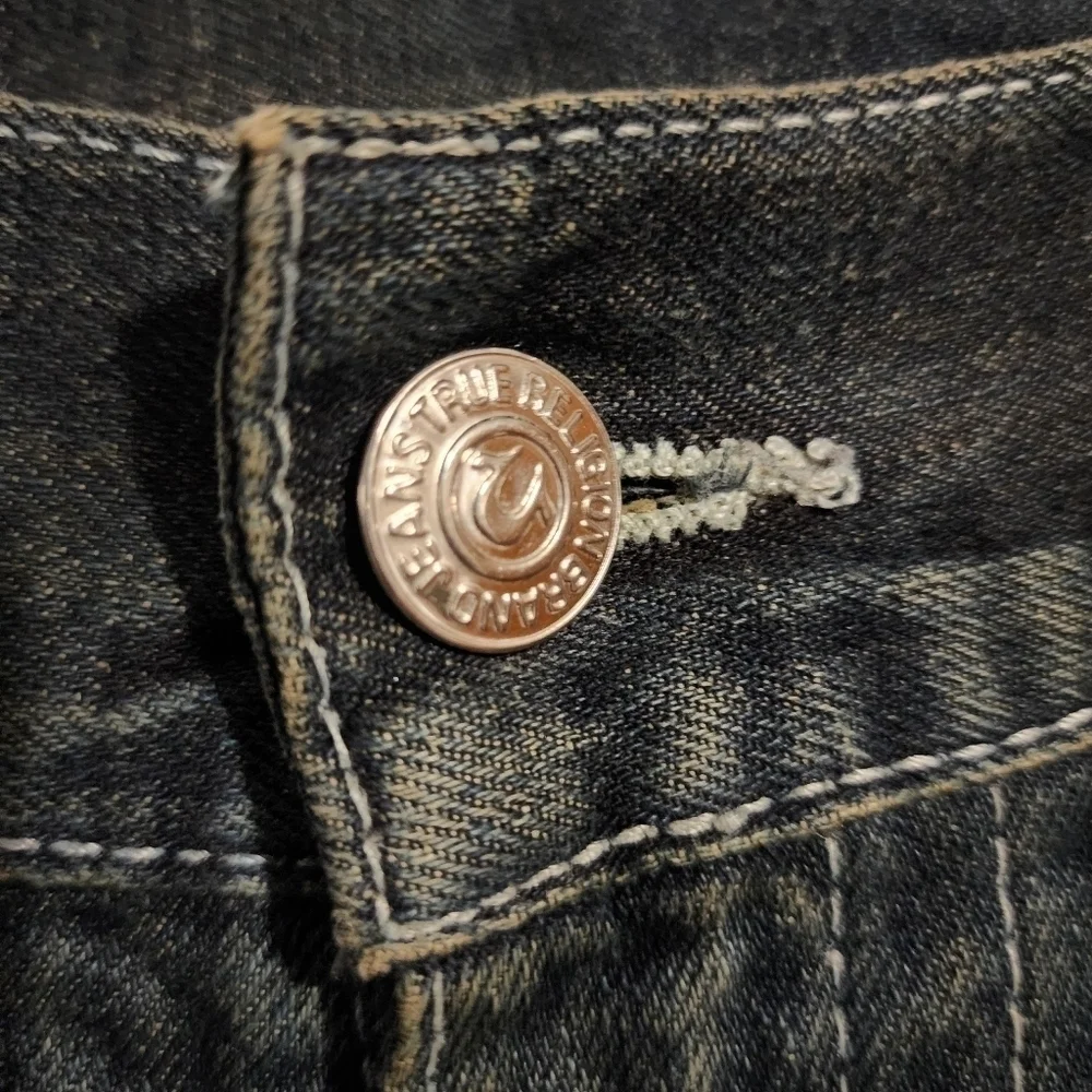 True Religion Men's Denim Blue Jeans Size 36 Slim 100% Cotton Distressed Ripped